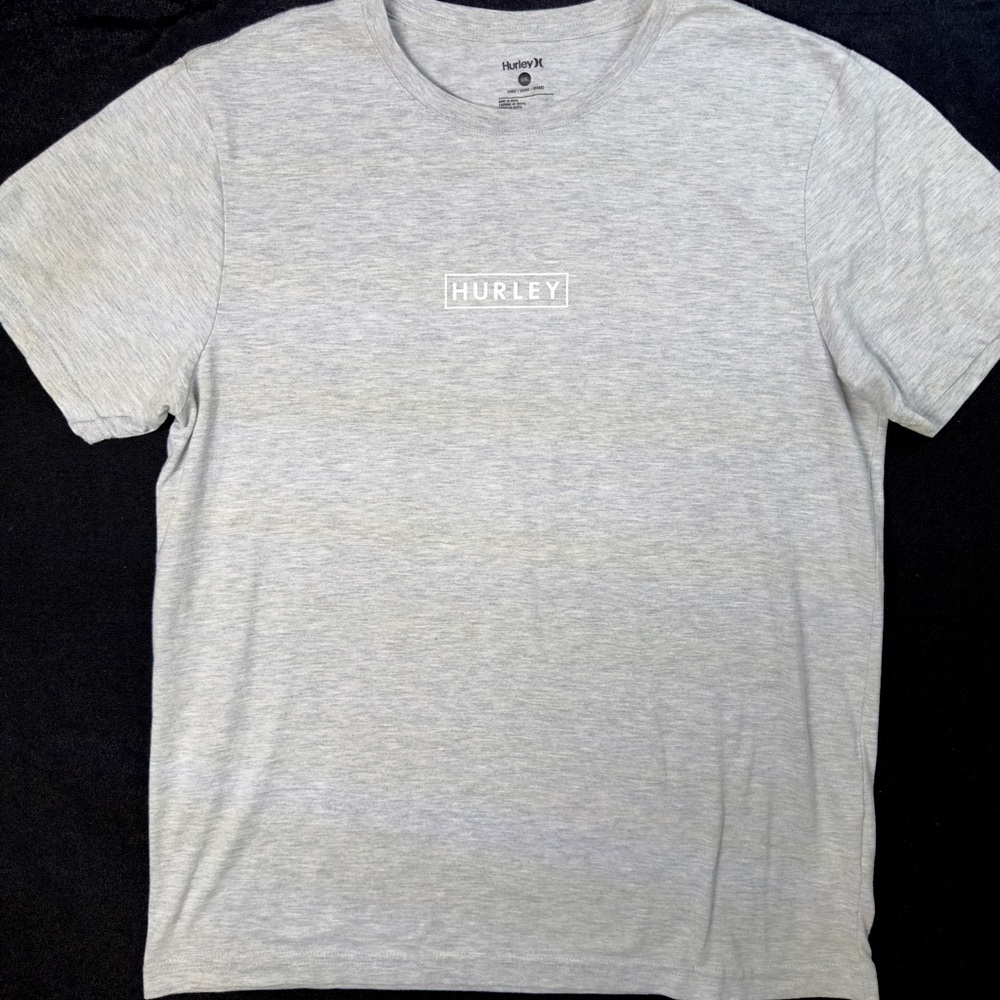 Hurley Reflective Boxed Logo Men's Cotton Poly Shirt Size L Heather Gray